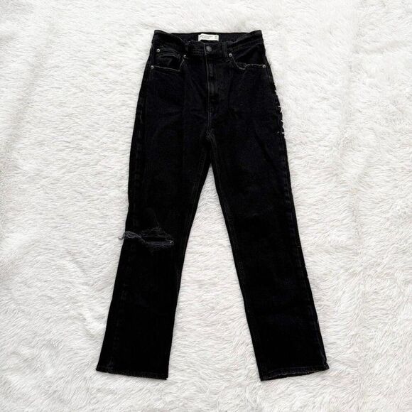 Abercrombie & Fitch Ankle Straight Ultra High Rise Distressed Jeans Black 26/2 - Picture 2 of 8